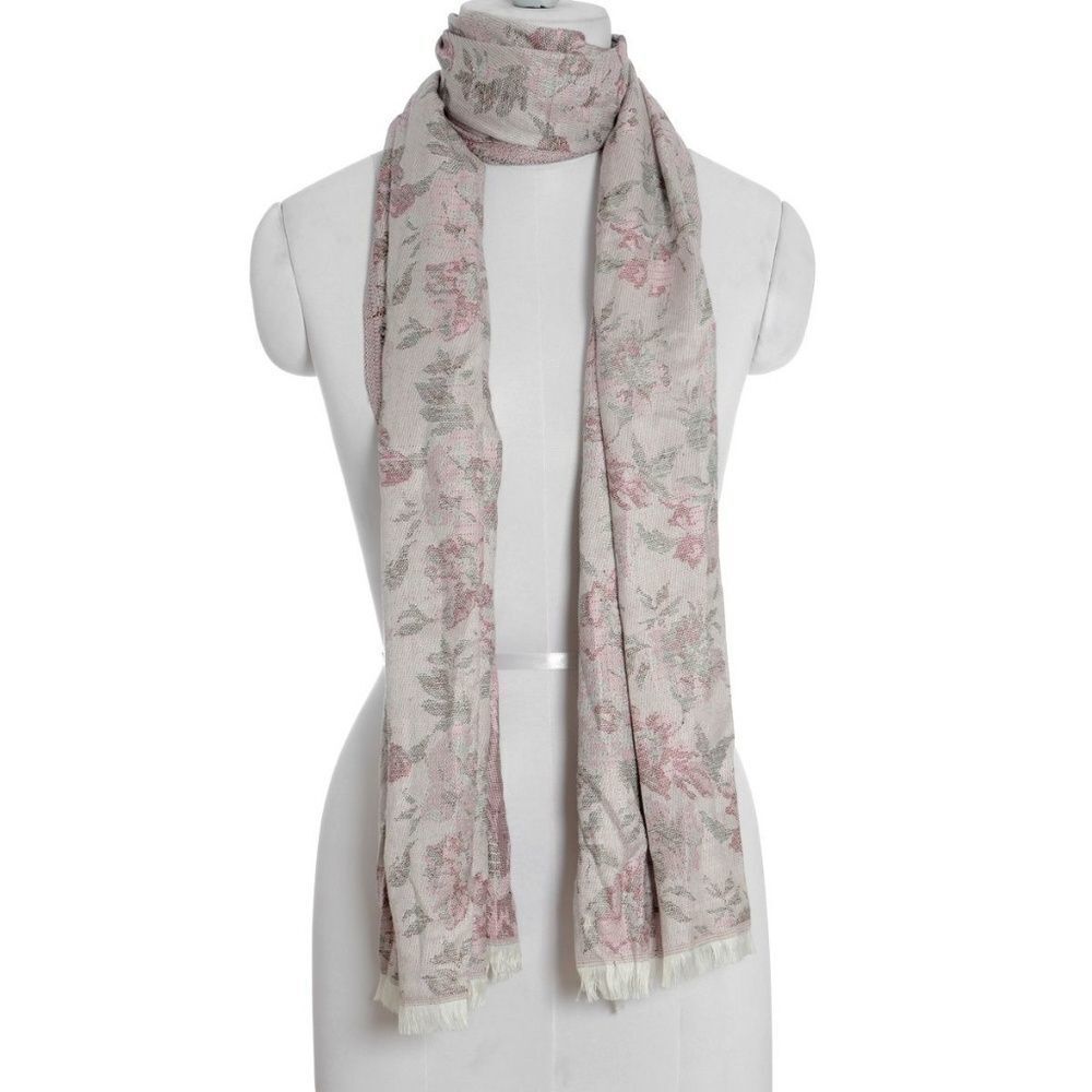 Scarf White with Pink Flower 3 For $30